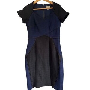 Maeve Anthropolgie Dress Navy‎ Blue Black Cap Sleeve Bodycon Career Party Size 8